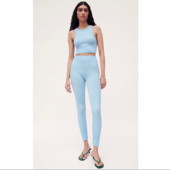 NEW ZARA BLUE RIBBED SEAMLESS CROP TOP - Picture 8 of 8